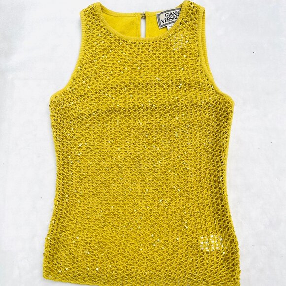 Gianni Versace sequin knitted sleeveless lime top IT 38 - Picture 3 of 15